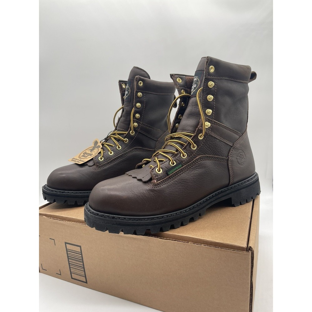 Tried On Georgia Boot Waterproof Lace-to-Toe Low Logger Brown Leather G8041 12M